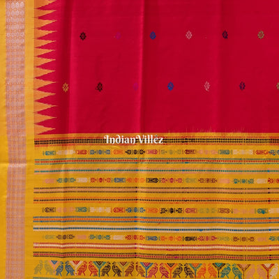 Red Yellow Dolabedi Sambalpuri Bomkai Silk Saree