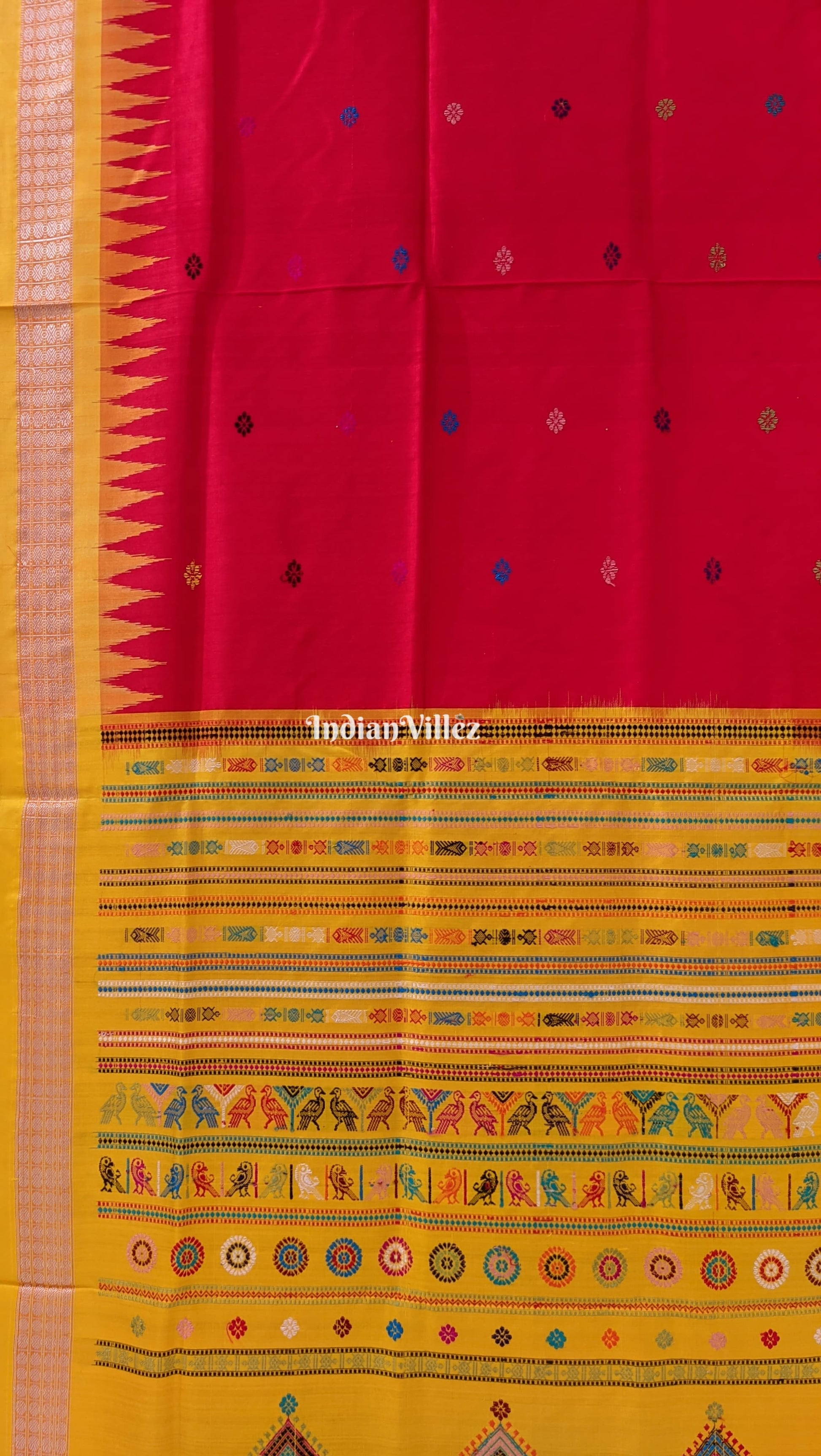 Red Yellow Dolabedi Sambalpuri Bomkai Silk Saree