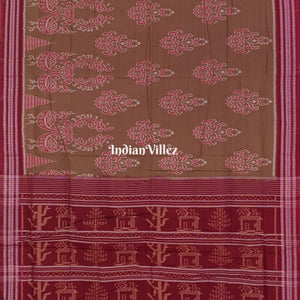 Bronze Peacock & Flower Motif Sambalpuri Cotton Saree