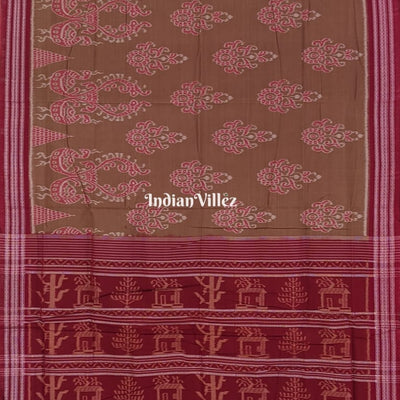 Bronze Peacock & Flower Motif Sambalpuri Cotton Saree