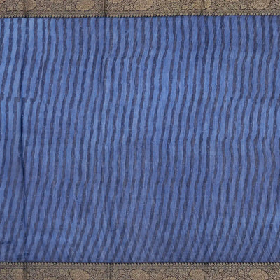 Navy Blue Woven Chanderi Cotton Saree With Printed Small Motifs