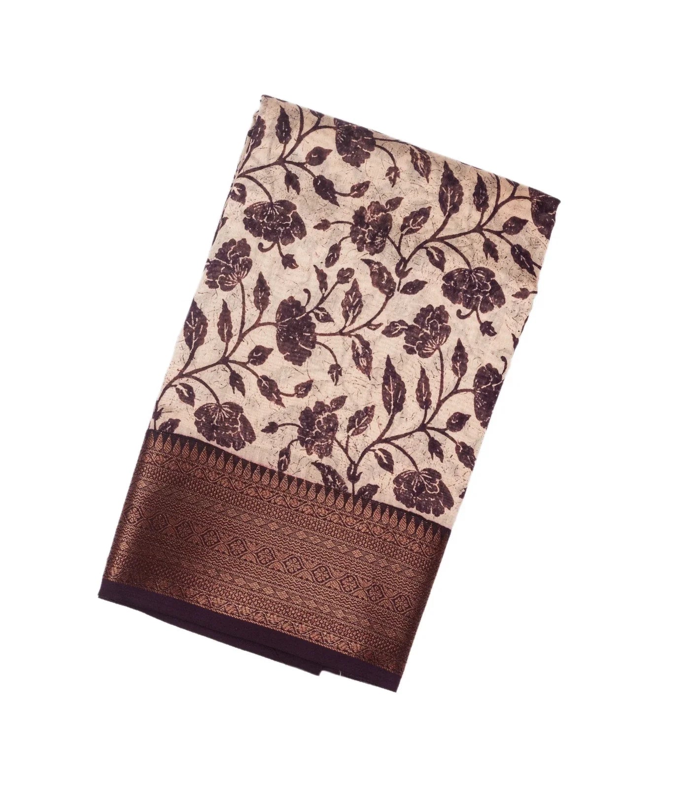 Burgundy Woven Chanderi Cotton Saree With Printed Floral Motifs