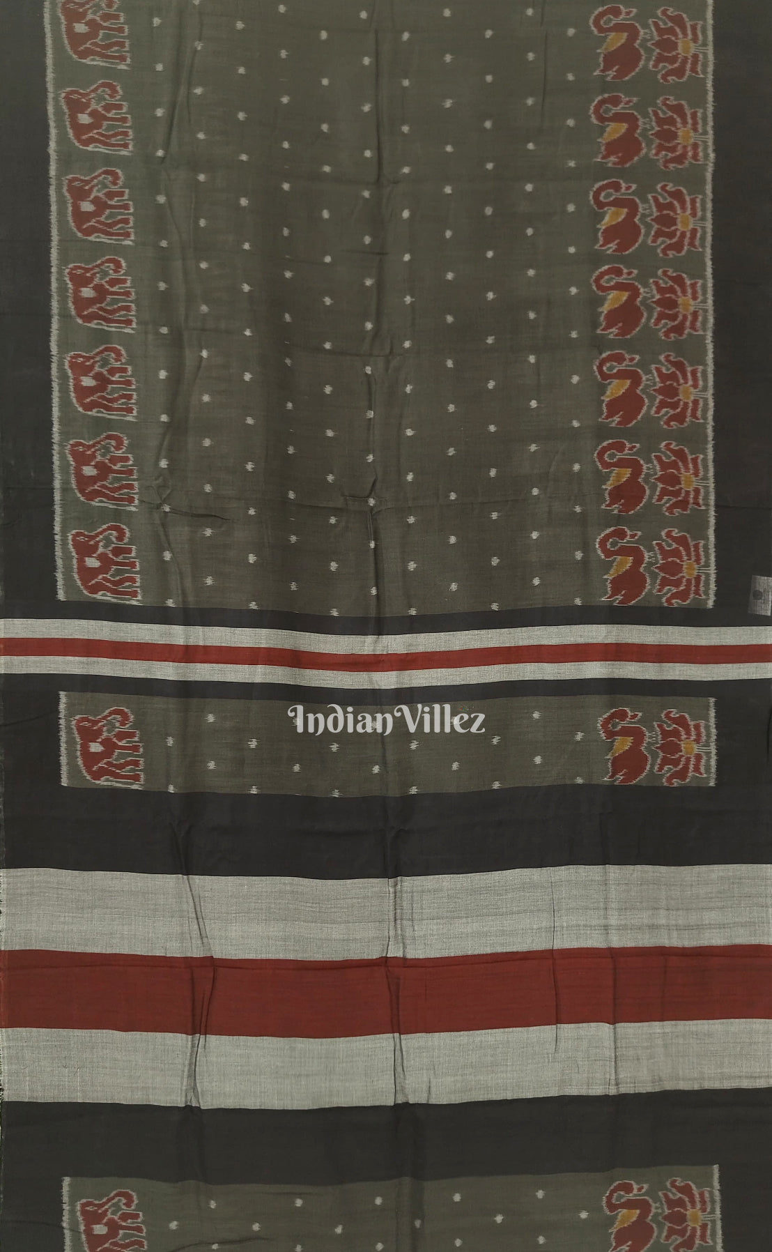 Pickle Green With Elephant Theme Sambalpuri Cotton Saree