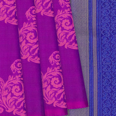 Magenta Handloom Soft Silk Saree With Floral Zari Butta -Magenta