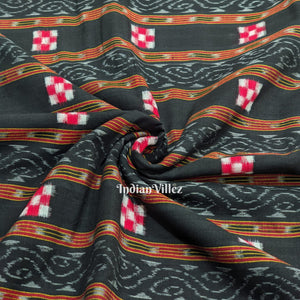 Black Pasapali Motif Odisha Ikat Sambalpuri Cotton Fabric