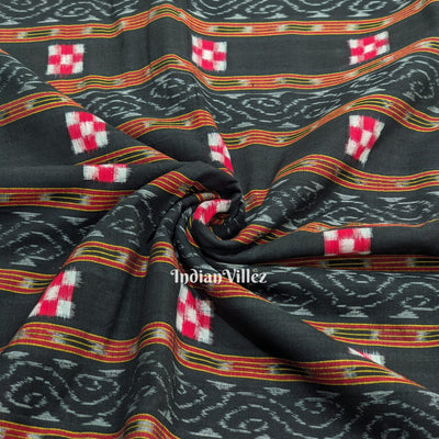 Black Pasapali Motif Odisha Ikat Sambalpuri Cotton Fabric