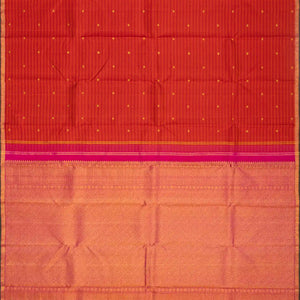 Red Handloom Kanchipuram Silk Saree With Stripes & Buttas