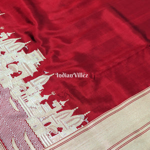 Maroon Handwoven Banarasi Katan Silk Saree with Kashi Ghat Weaves