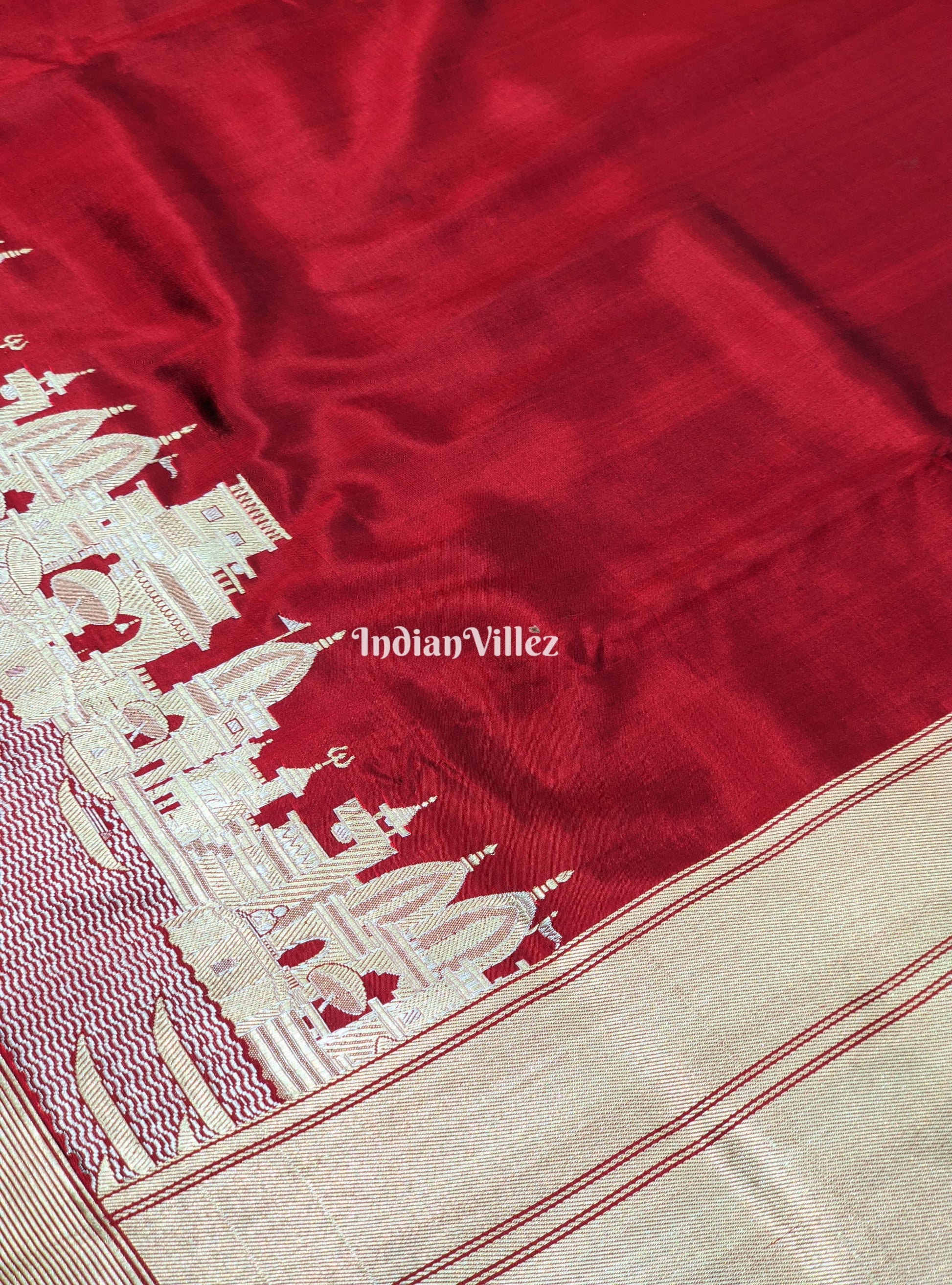 Maroon Handwoven Banarasi Katan Silk Saree with Kashi Ghat Weaves