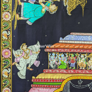 Navy Blue Shree Jagannath Theme Pattachitra Silk Saree