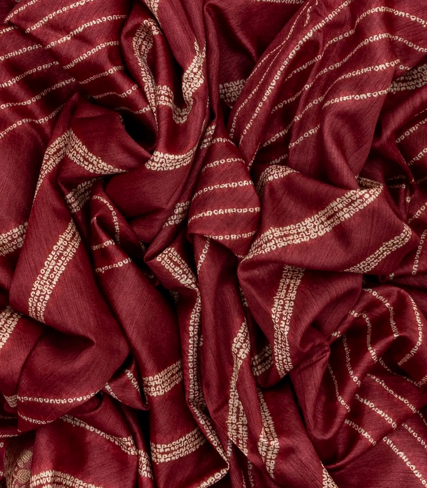 Crimson Handloom Tussar Silk Saree Printed With Bandani Motifs