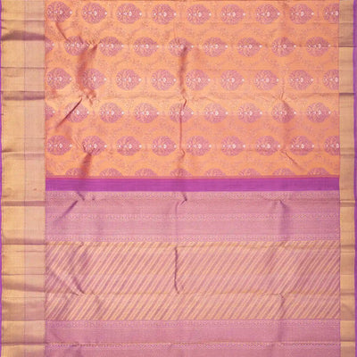 Peach Handloom Kanchipuram Silk Saree With Meena Floral Motifs
