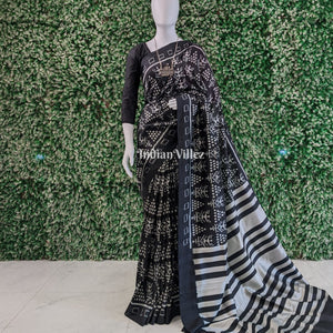 Black White Tribal Jhoti Contemporary Silk Saree