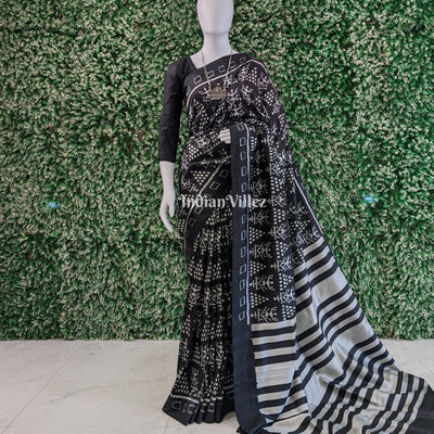 Black White Tribal Jhoti Contemporary Silk Saree