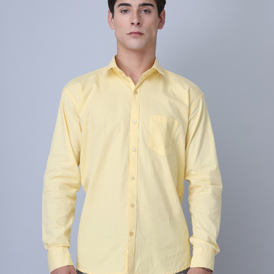 Frankshirt Yellow Solid Tailored Fit Cotton Casual Shirt for Man
