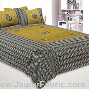 Double Bedsheet Mustard Color Patchwork applique design
