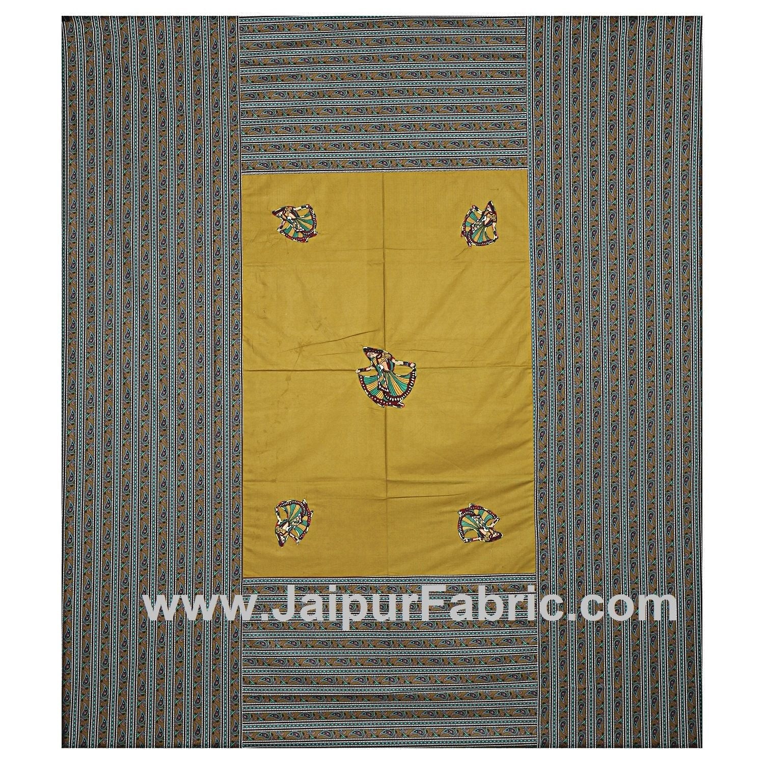 Double Bedsheet Mustard Color Patchwork applique design