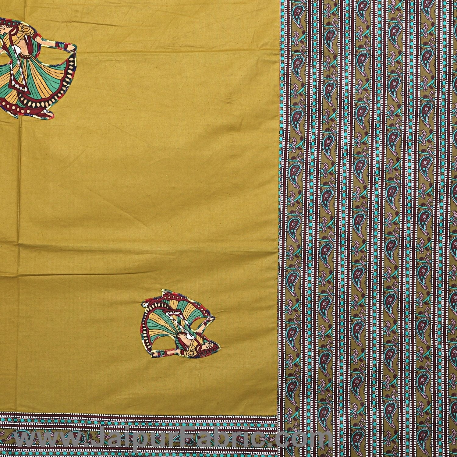 Double Bedsheet Mustard Color Patchwork applique design