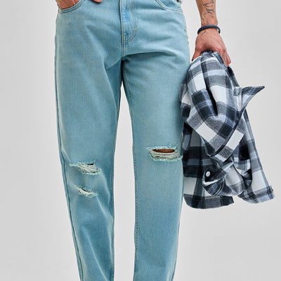 Light Blue Distressed Baggy Fit Jeans