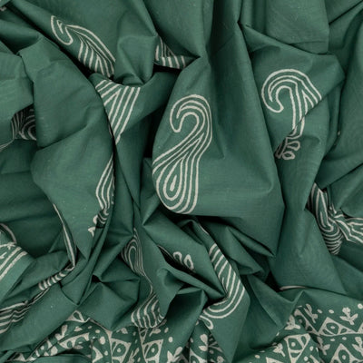 Shadow Green Woven Jaipur Cotton Saree With Printed Floral Motifs