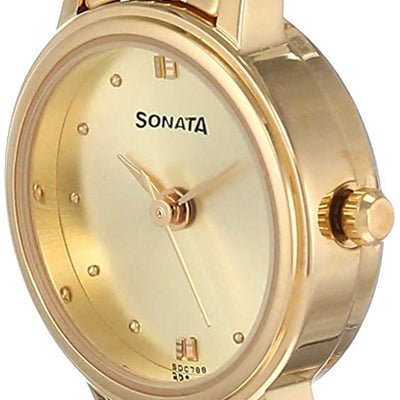 Sonata Champagne Dial Golden Metal Strap