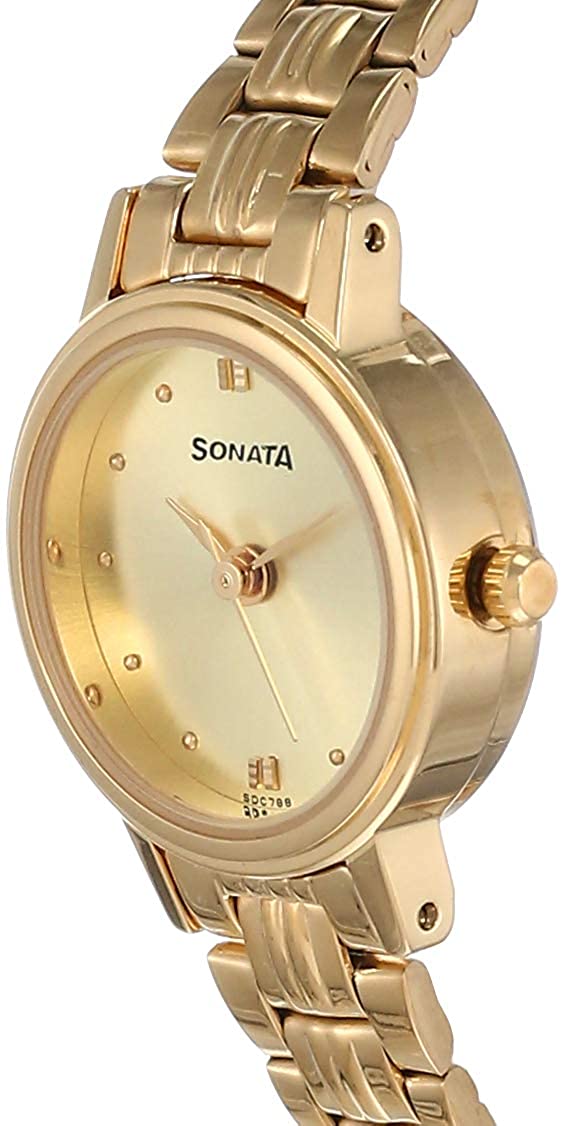 Sonata Champagne Dial Golden Metal Strap