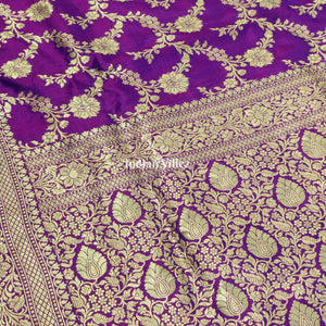 Purple Floral Designer Katan Silk Banarasi Saree