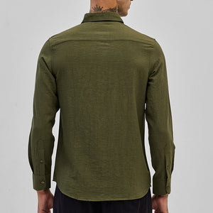 Olive Slim Fit Linen Shirt