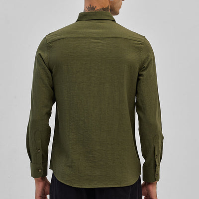 Olive Slim Fit Linen Shirt