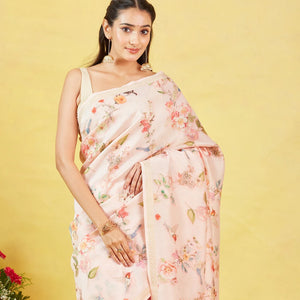 Off White Handloom Tussar Silk Saree With Printed Bird Motifs
