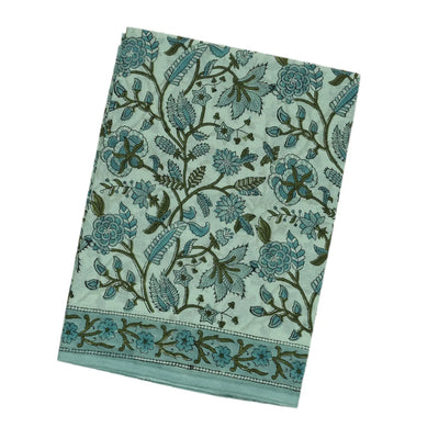 Light Blue Woven Jaipur Cotton Saree With Printed Floral Motifs