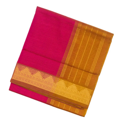 Hot Pink Handloom Silk Cotton Saree With Zari Stripes