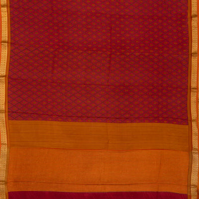 Crimson Silk Saree Printed With Floral Vine Motifs