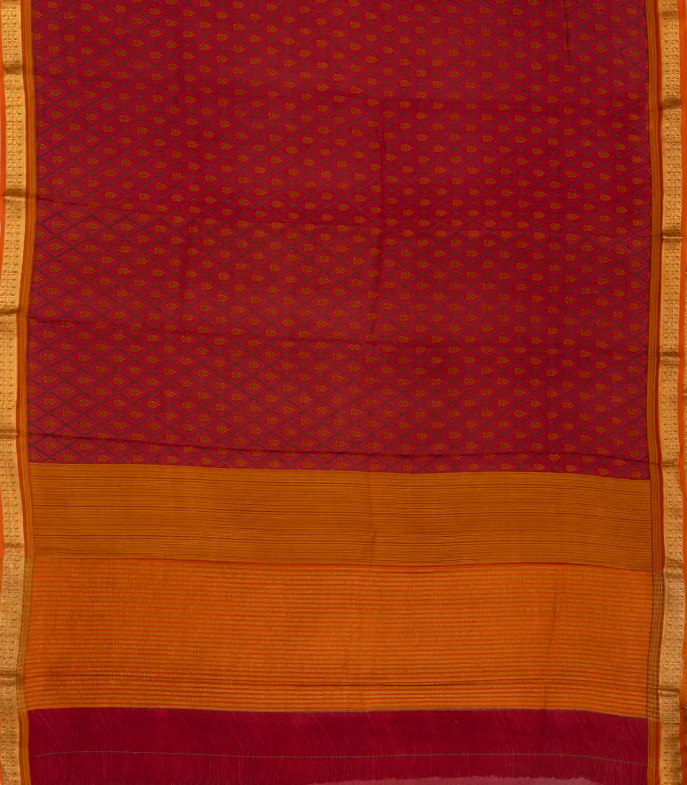 Crimson Silk Saree Printed With Floral Vine Motifs
