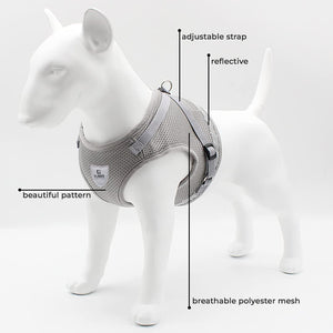 Homestic Reflective Dog Harness with Adjustable Leash|Breathable Polyester Mesh Fabric |XL Size|HT-844|Comfortable No-Pull Grip|Quick Release Buckles|Easy On - Easy Off Harness|Grey