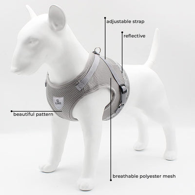 Homestic Reflective Dog Harness with Adjustable Leash|Breathable Polyester Mesh Fabric |XL Size|HT-844|Comfortable No-Pull Grip|Quick Release Buckles|Easy On - Easy Off Harness|Grey