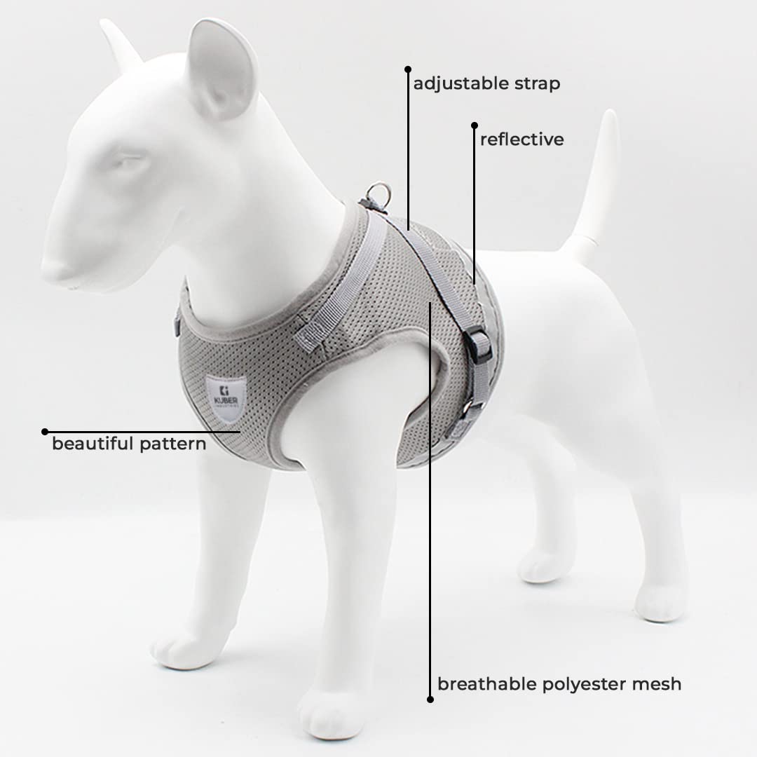 Homestic Reflective Dog Harness with Adjustable Leash|Breathable Polyester Mesh Fabric |XL Size|HT-844|Comfortable No-Pull Grip|Quick Release Buckles|Easy On - Easy Off Harness|Grey