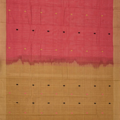Dark Peach Handloom Rasipuram Cotton Saree With Square Buttas