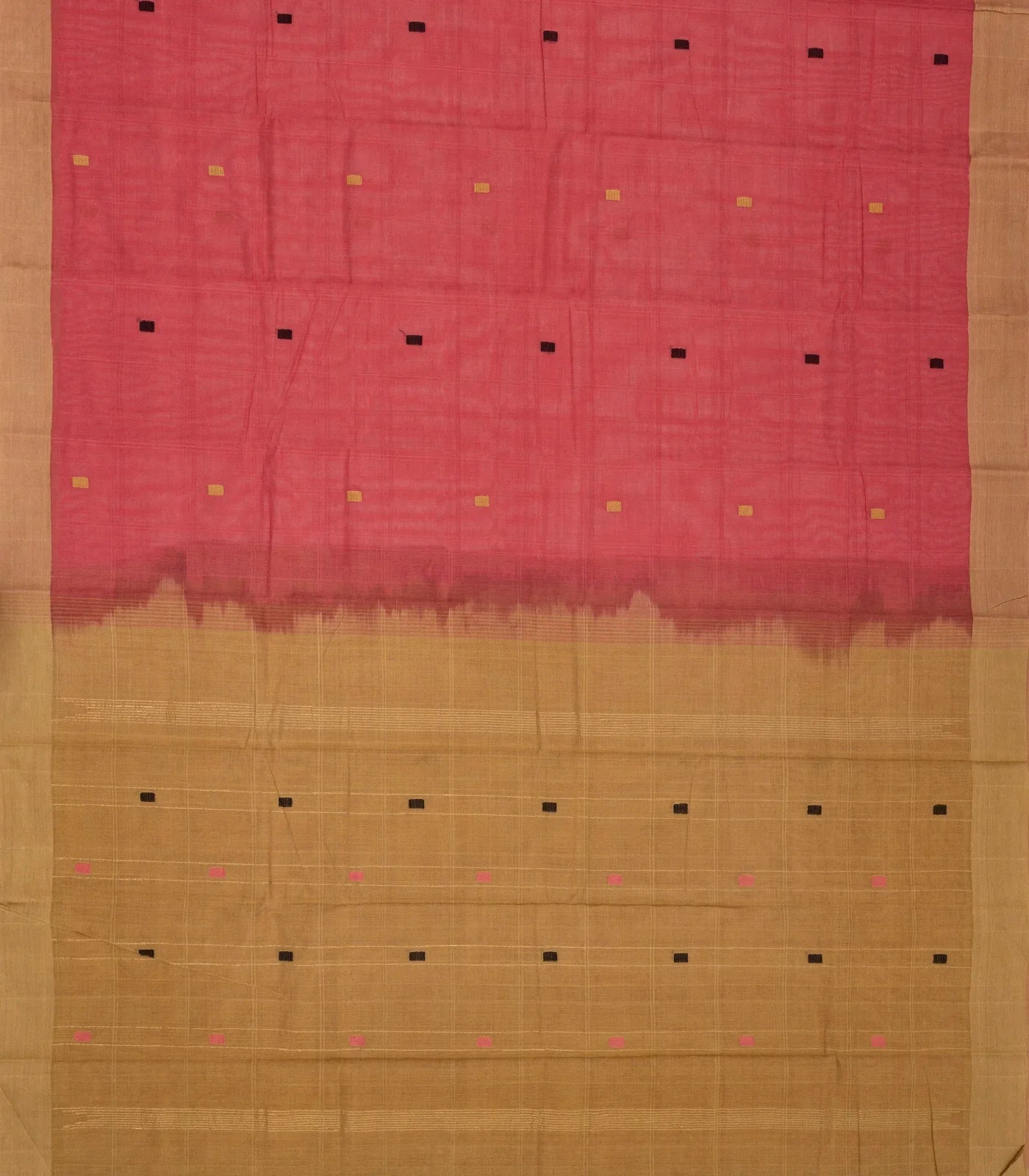 Dark Peach Handloom Rasipuram Cotton Saree With Square Buttas