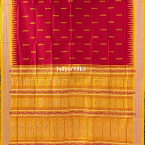 Red Yellow Sambalpuri Bomkai Silk Saree
