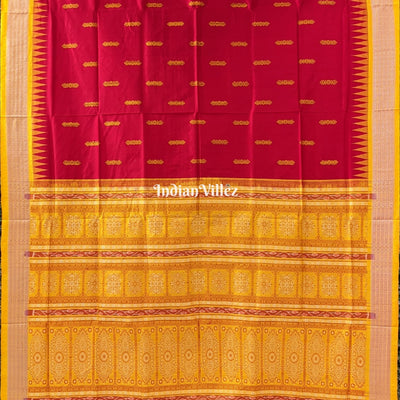 Red Yellow Sambalpuri Bomkai Silk Saree