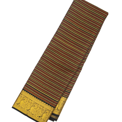 Black Handloom Kanchipuram Silk Saree With Beldari Stripes