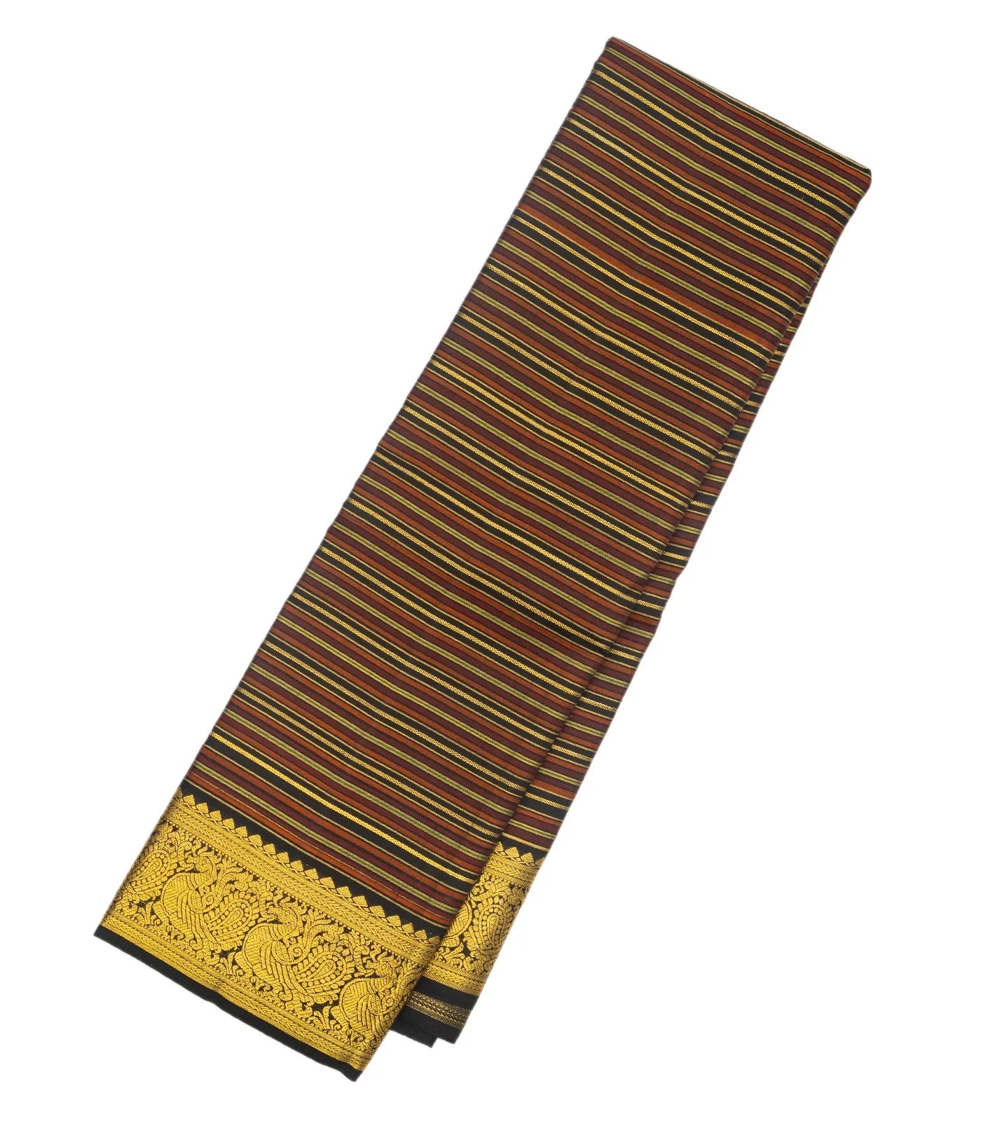 Black Handloom Kanchipuram Silk Saree With Beldari Stripes