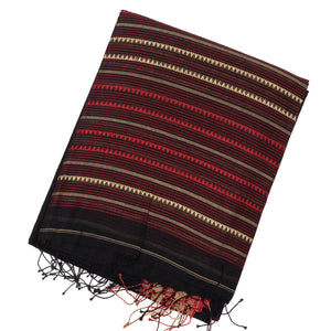 Black Handloom Bengal Cotton Saree With Diamond Motifs