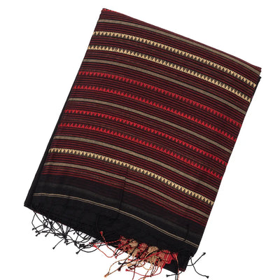 Black Handloom Bengal Cotton Saree With Diamond Motifs