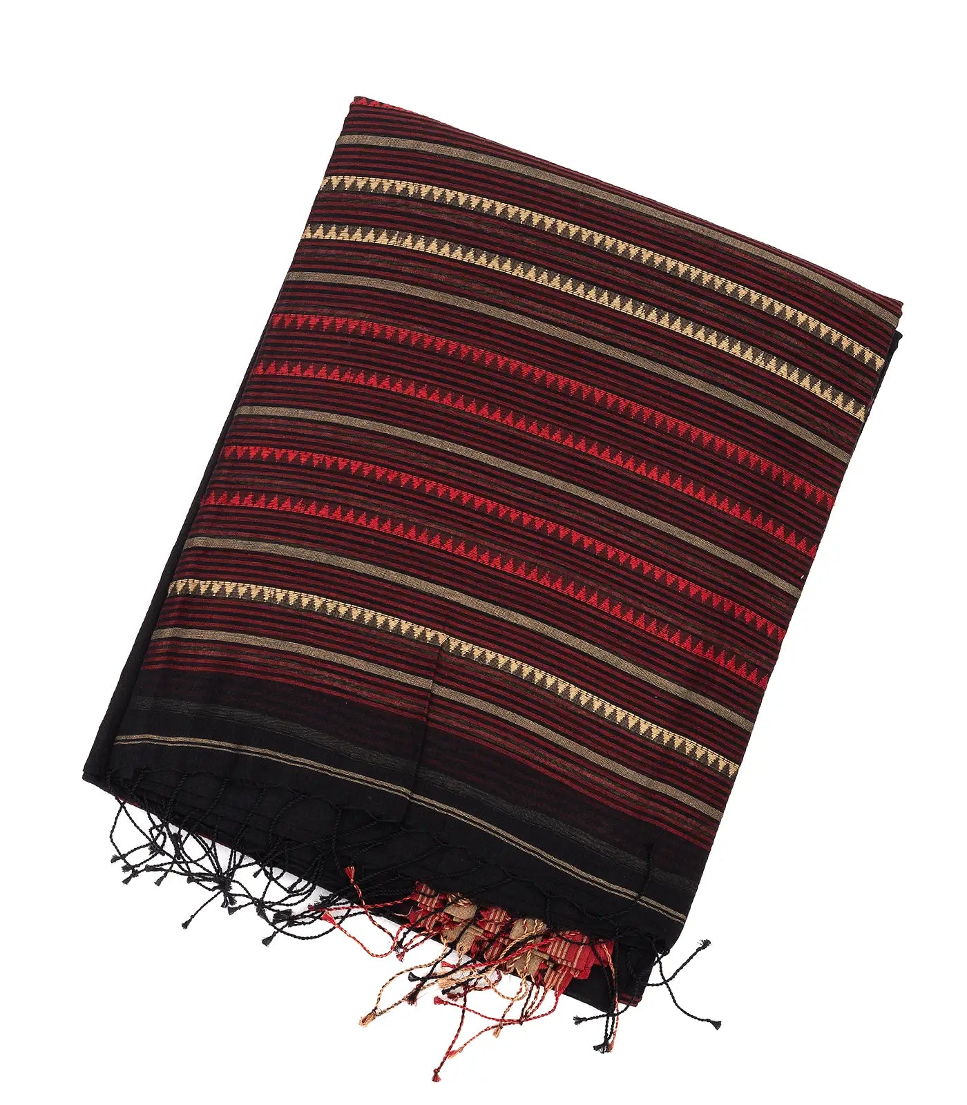 Black Handloom Bengal Cotton Saree With Diamond Motifs