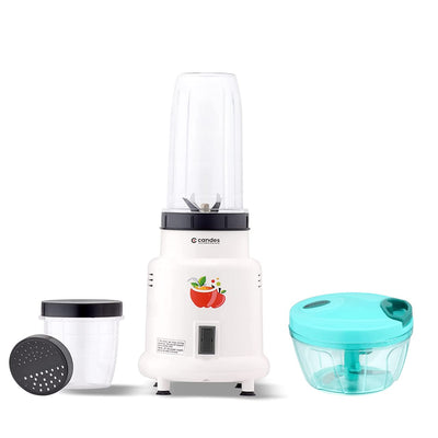 Candes Hector Nutri Blender Complete Kitchen Machine, 22000 RPM, SS Blades, 2 Unbreakable Jars, 1 Years Warranty, 400-Watts (White) + Quick Hand Vegetables & Fruits Chopper - Green (Super Combo)