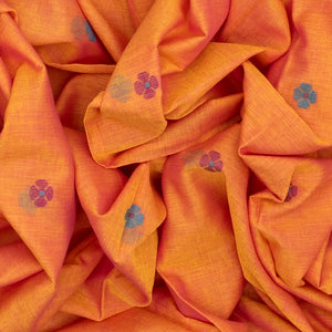 Orange Handloom Bengal Cotton Saree With Bird Motifs