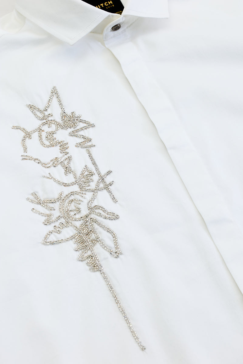 White Embellished Slim Fit Shirt