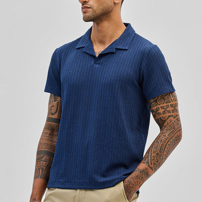 Dark Blue Textured Cuban T-Shirt